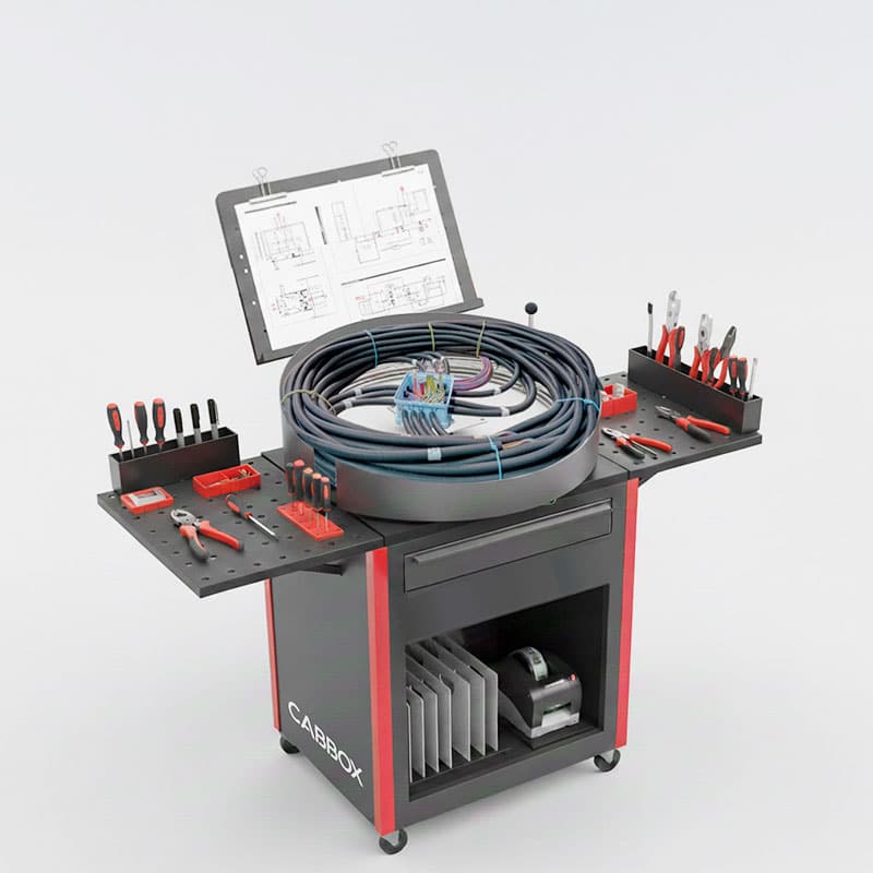 Poste de câblage ergonomique de boîtes électriques  avec pupitre pour plan de montage| Mecaspin